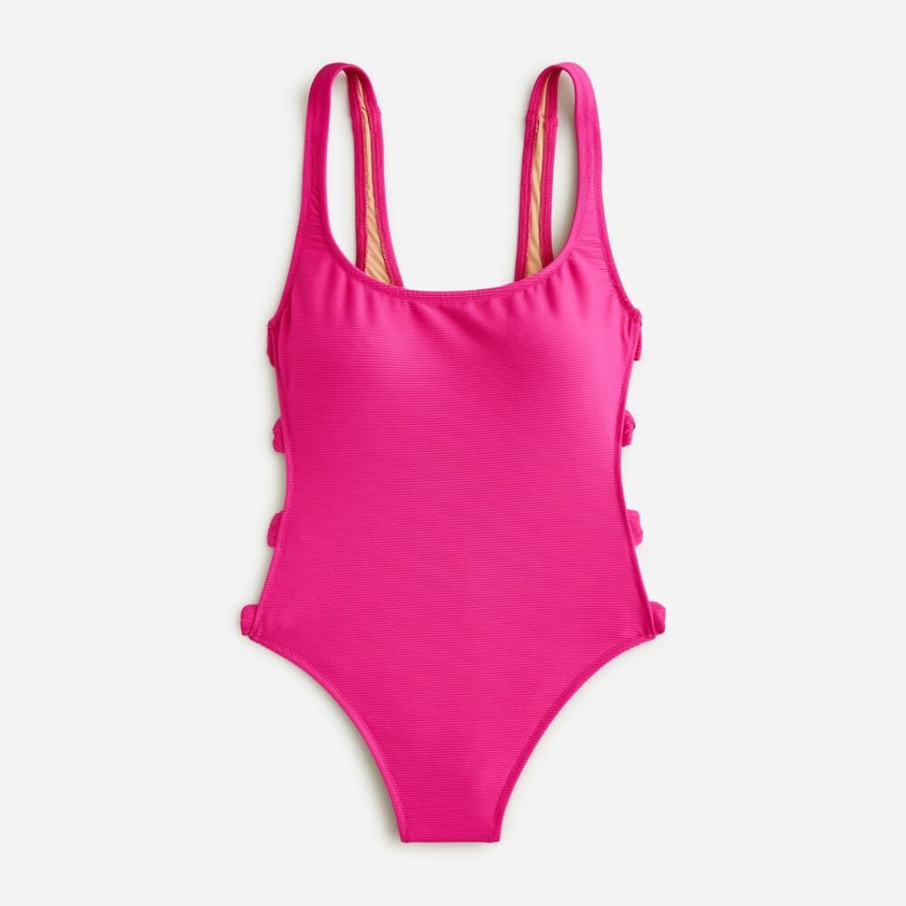 NWT J. Crew Ribbed Side Bow One Piece Swimsuit Fuchsia Fantasy Size 8